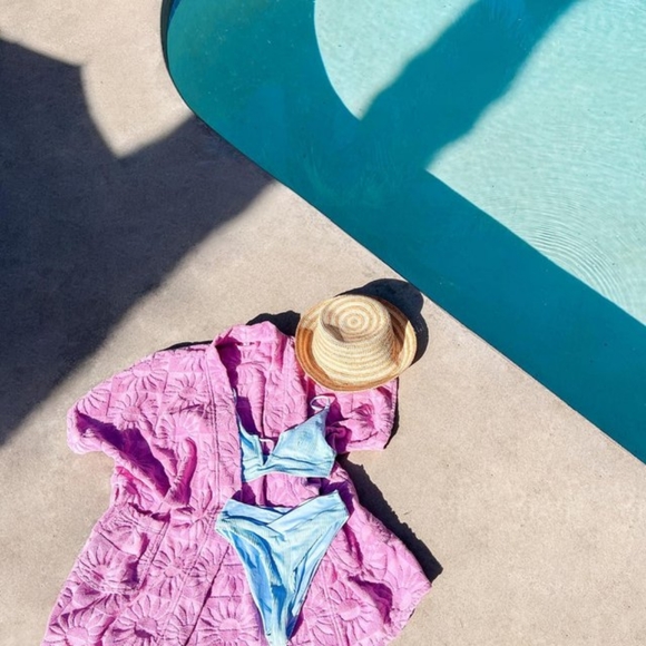 L*Space Siren Top Court Bottoms Bikini Set Pointelle Ribbed Sky Blue - Picture 10 of 12